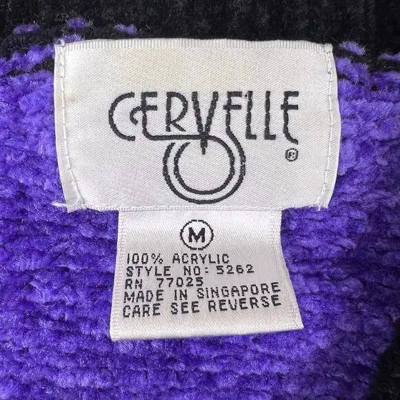 Vintage 90s Colorblock Chenille Sweater M 80s Abstract Art Retro Statement Knit - Picture 5 of 11